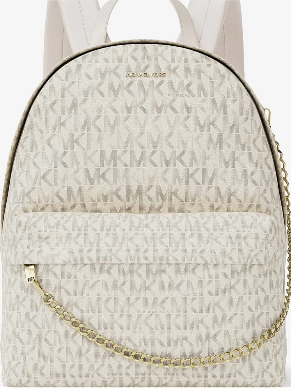 Michael Kors Cream Logo-Print Backpack with Gold Chain